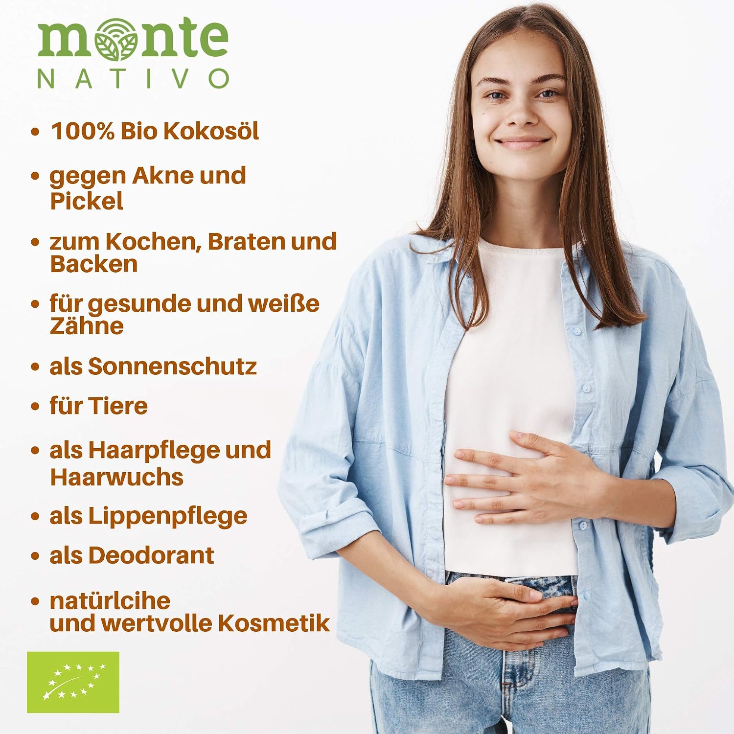 Detalle de MonteNativo Bio Kokosöl – nativ, 1. Kaltpressung, Rohkostqualität (6 x 1000 ml Schraubgläser) für Kochen, Braten, Backen sowie Haut & Haare