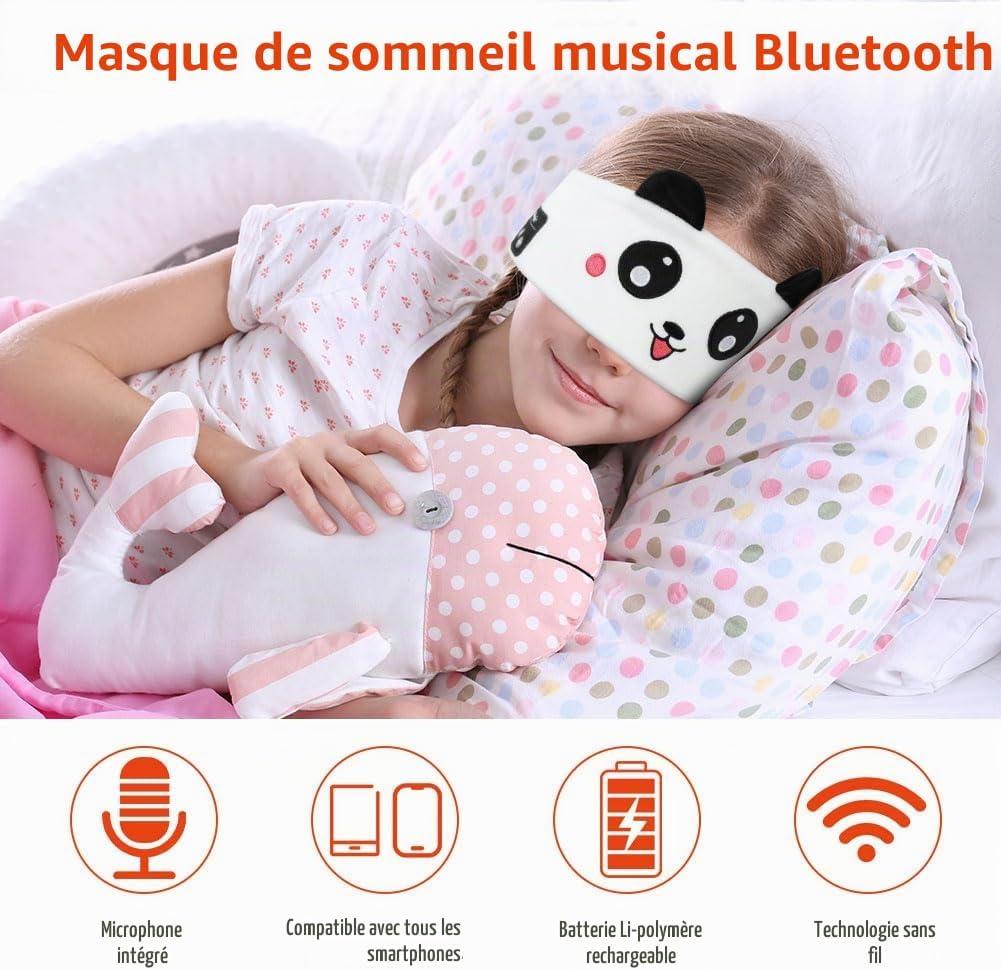 Detalle de OFFCUP Bluetooth-slaaphoofdtelefoon met zachte panda-hoofdband en stereogeluid