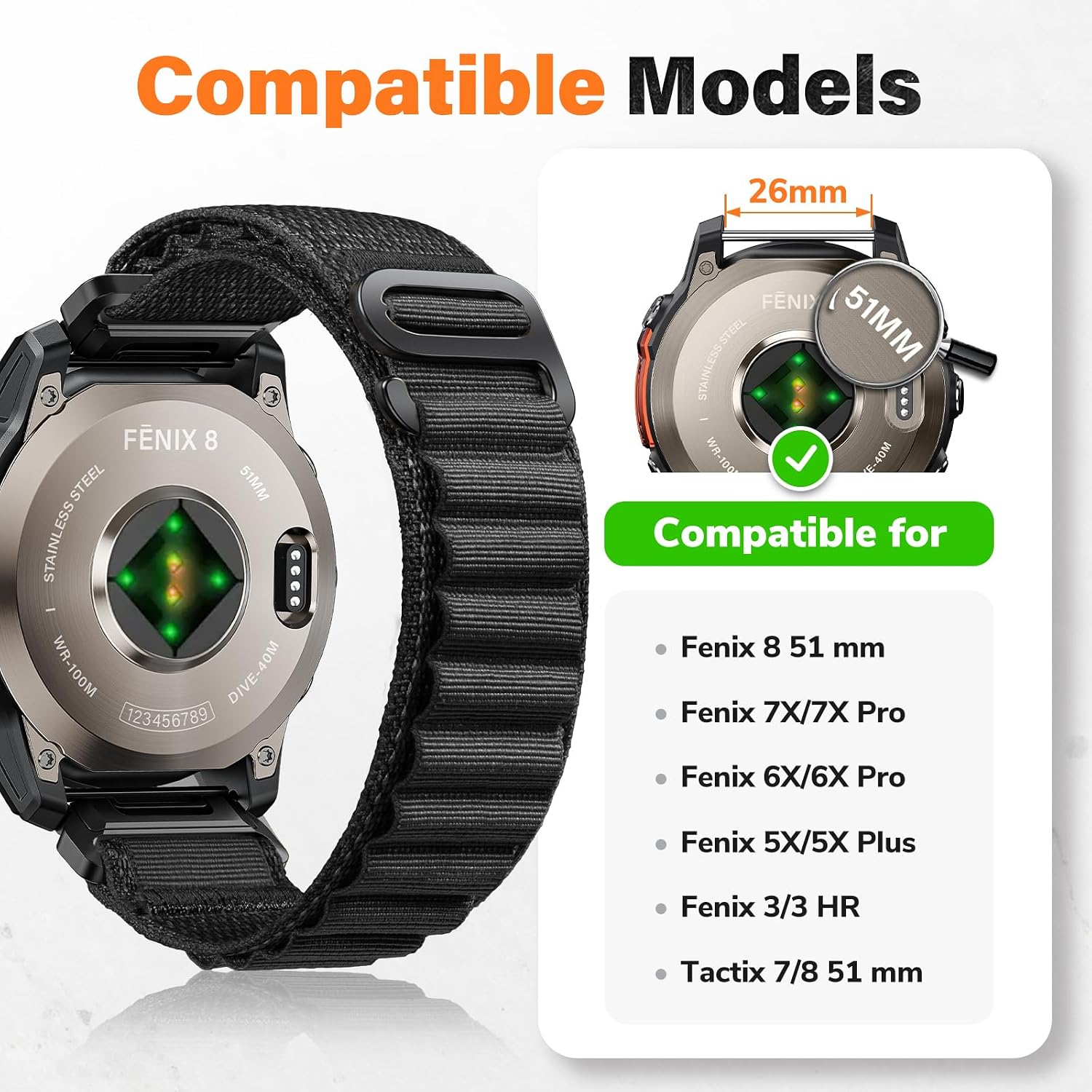 Detalle de NotoCity 26mm nylon Quickfit strap for Garmin