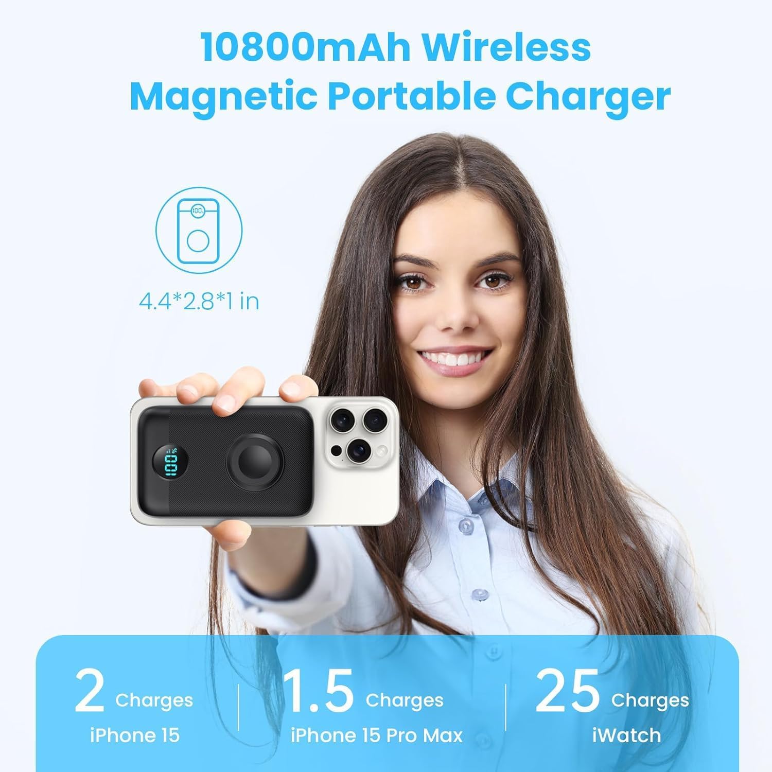 Detalle 2 de Magnetic Power Bank 10800mAh 4-in-1 Wireless Portable Charger with iWatch Charger