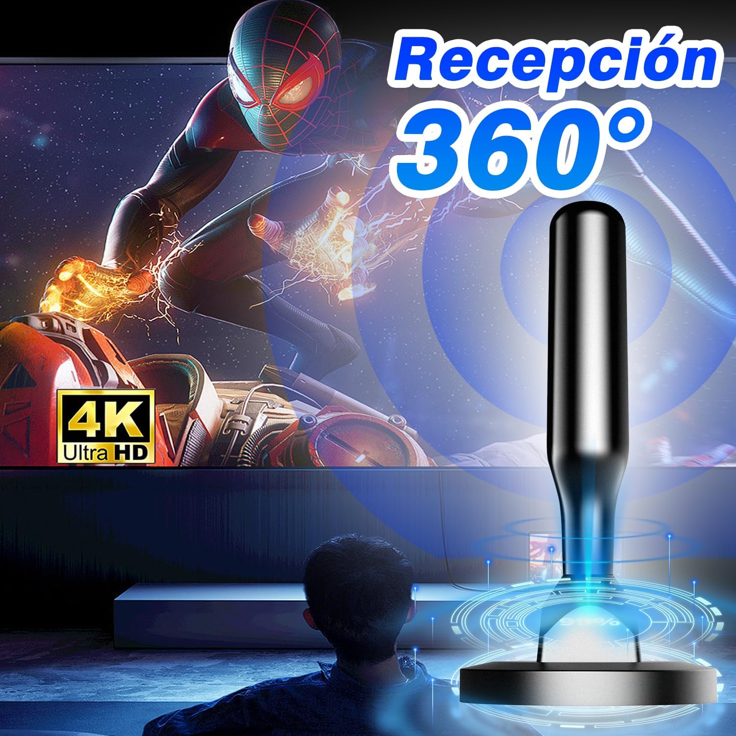 Detalle de Antena TV Interior 2026 Recepción 360° 460KM