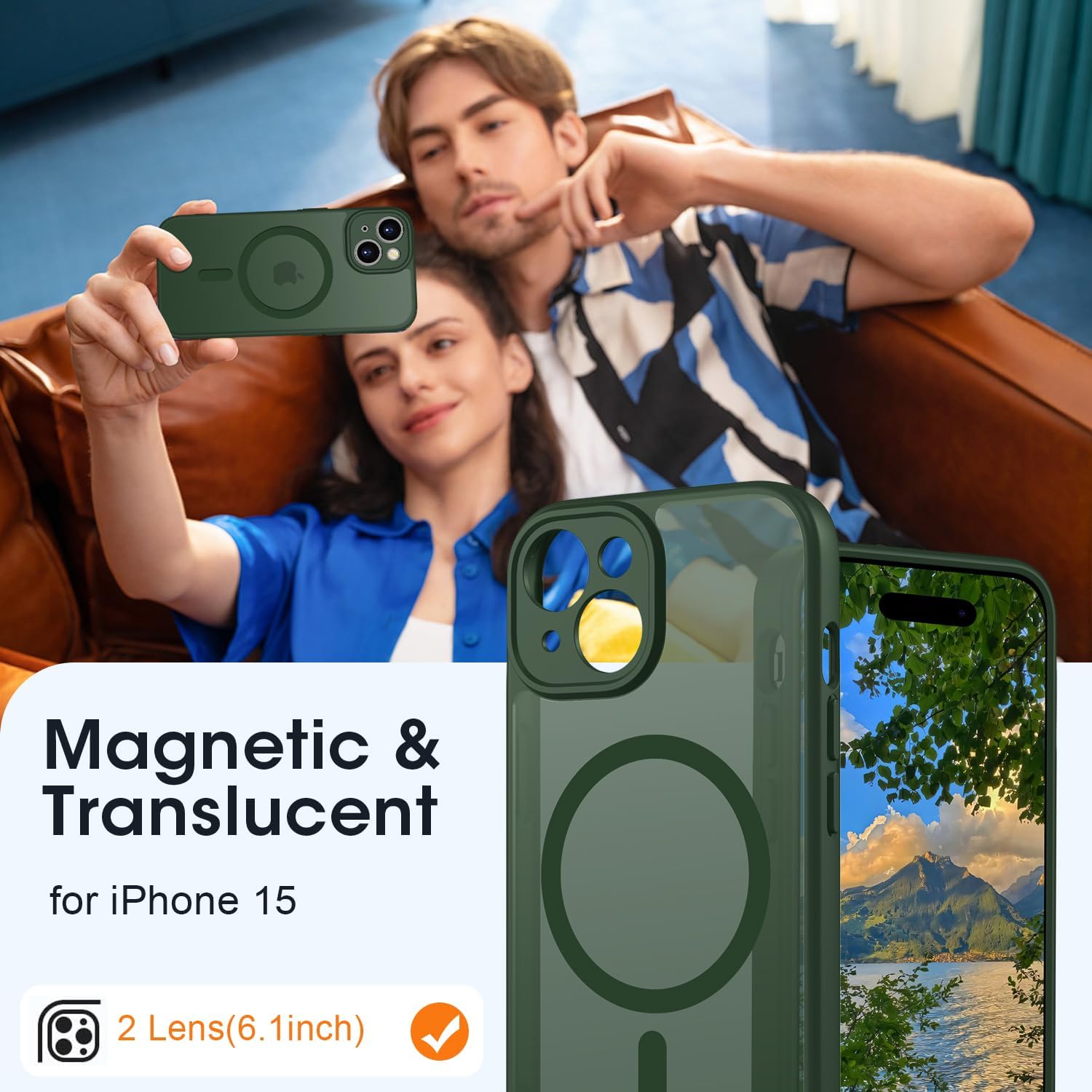 Detalle de ORDA Magnetic Case for iPhone 15 with MagSafe — Full Camera Protection, Slim Matte Finish