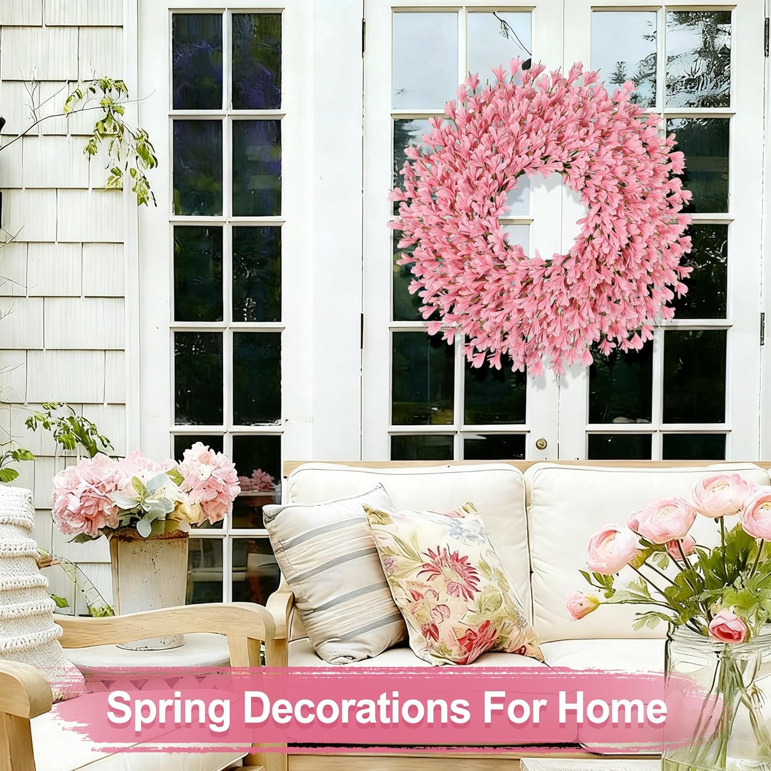 Thumbnail 6 de 26 Inch Pink Forsythia Spring Wreath
