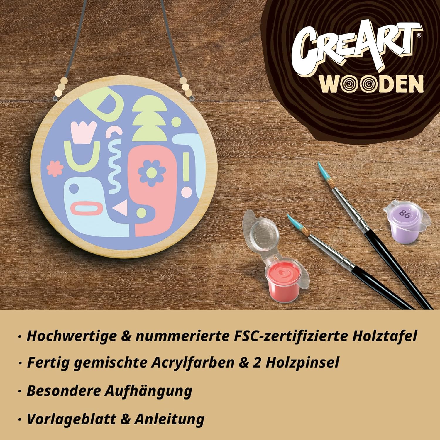 Thumbnail 4 de Ravensburger CreArt 25922 Eckige Formen – Malen nach Zahlen auf Holz, DIY Malset mit Pinsel und Acrylfarben