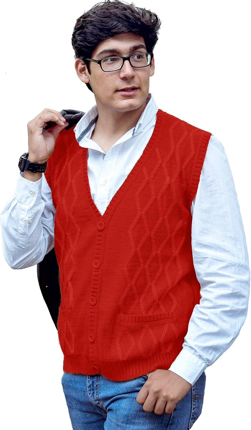 Detalle de TINKUY Peru Men's Alpaca Wool Cardigan Vest