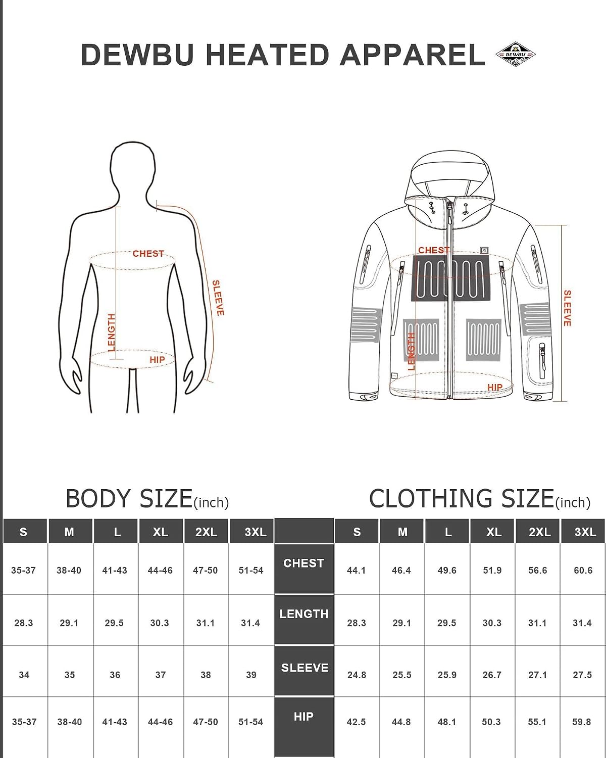 Thumbnail 6 de DEWBU DB-0125 Heated Jacket for Men, 5 Heating Zones, 12V Battery