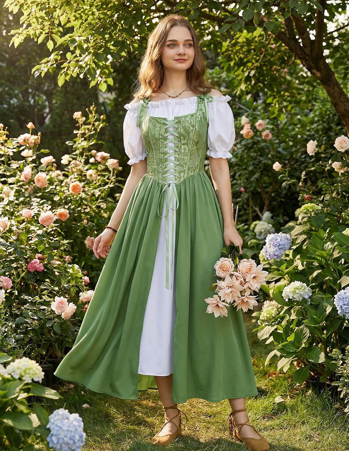Detalle 2 de Scarlet Darkness Renaissance Costume Dress, Two-Piece Corset Set with Pockets