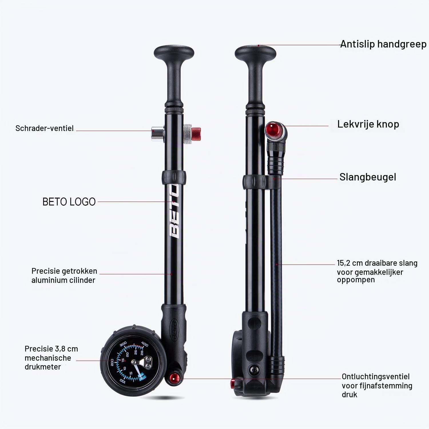 Thumbnail 4 de BETO SP-003AG hogedrukpomp voor MTB-vering, tot 400 PSI, Schrader