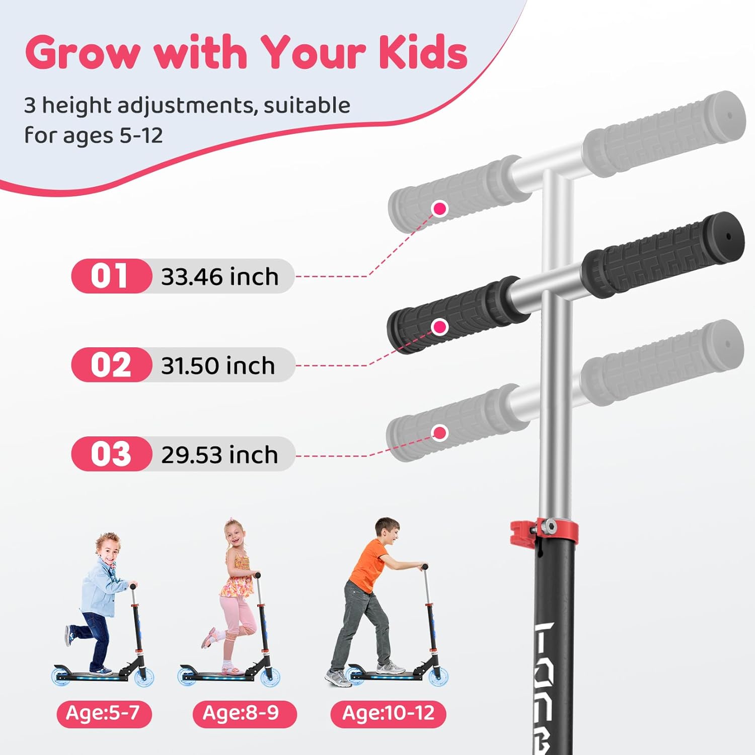 Thumbnail 2 de TONBUX Kids Scooter 2-Wheel Light-Up Kick Scooter with Adjustable Height