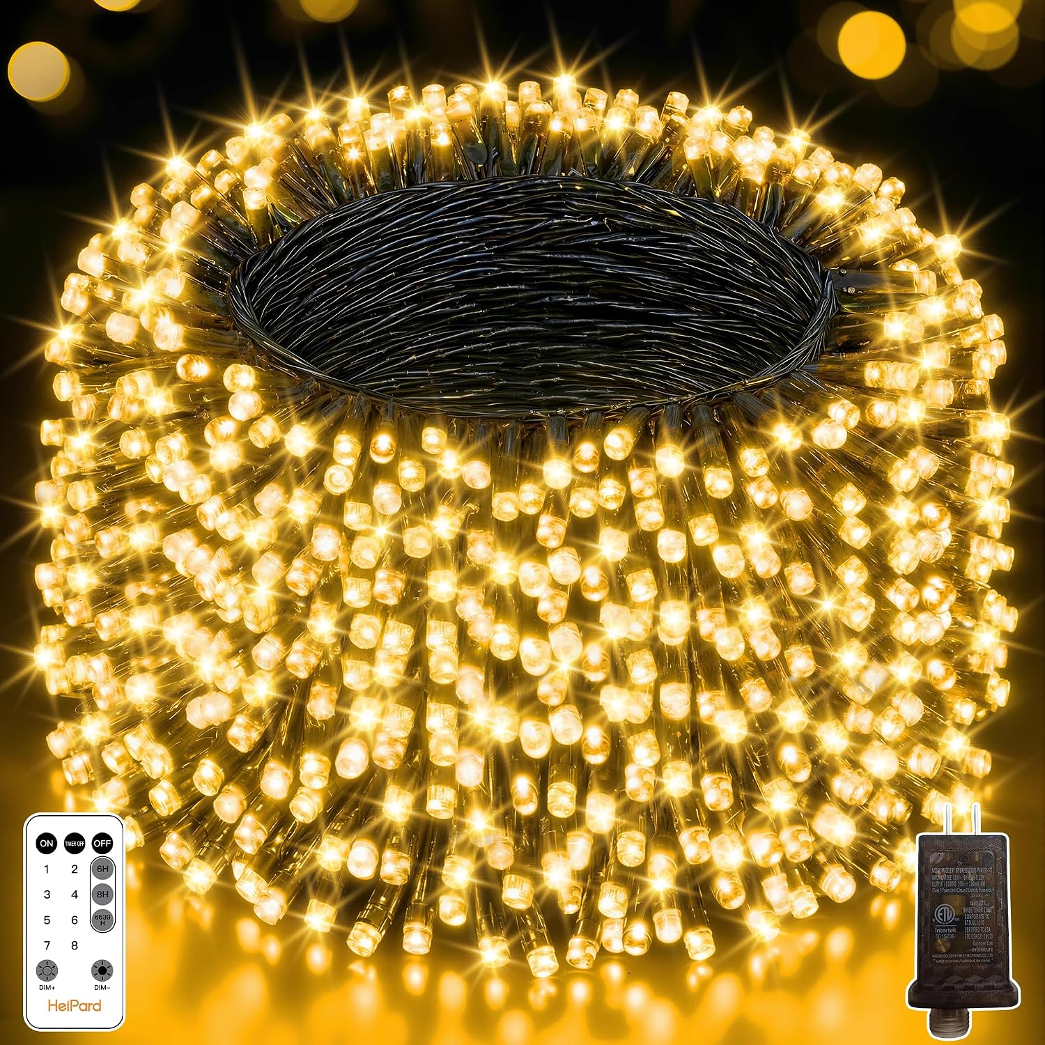 Detalle de HeiPard 164ft Warm White LED Christmas Lights, 500 LEDs, Remote Control