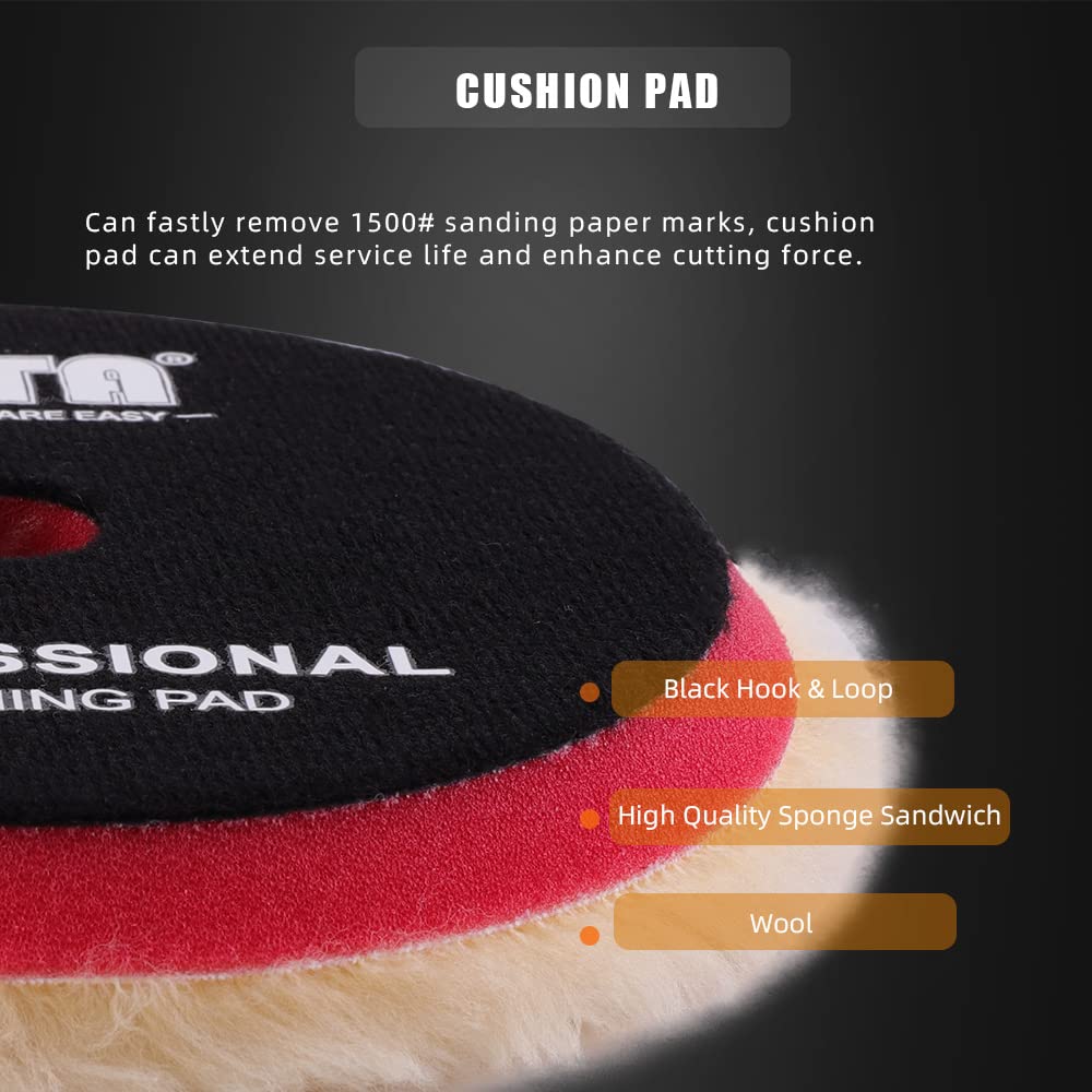 Thumbnail 2 de SPTA 6-Inch (150mm) Wool Polishing Pads (2-Pack) for Medium Cut—Yellow Wool Buffing & Polishing Set