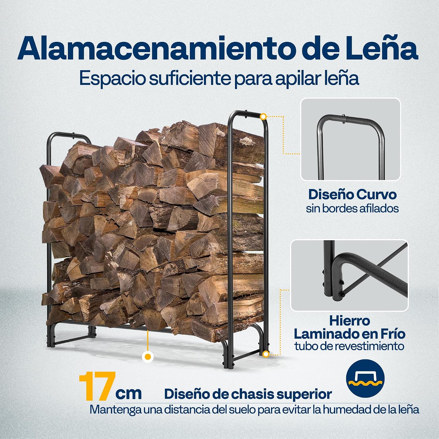 Detalle de VIVOHOME Estante metálico para leña 183×35×123 cm