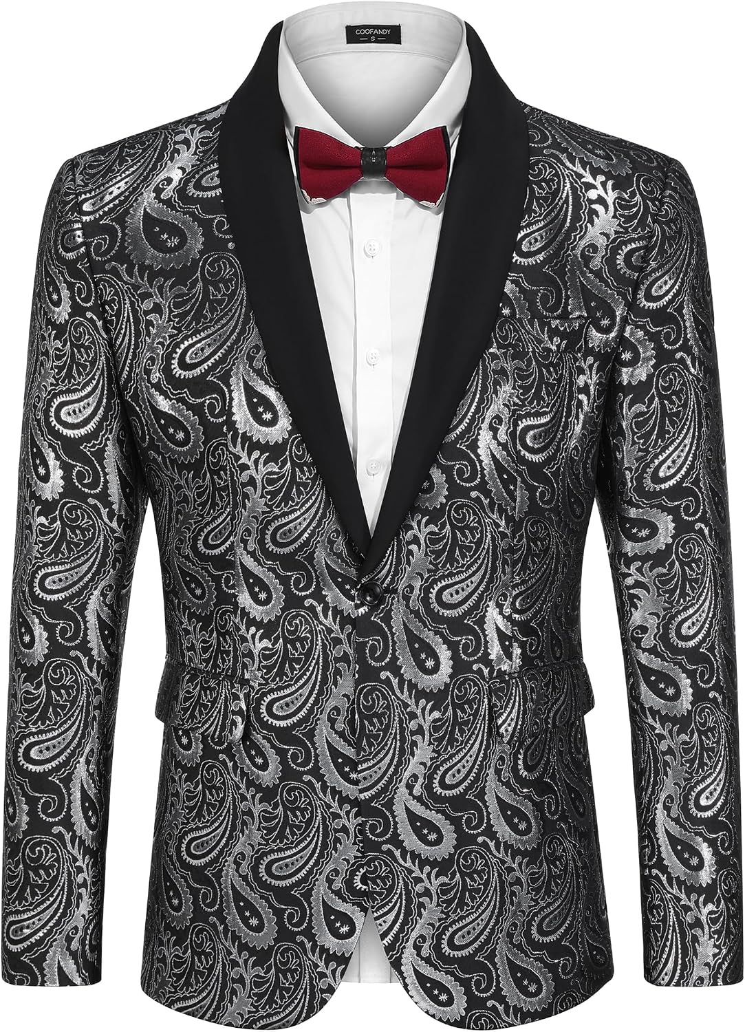Detalle de COOFANDY Floral Paisley Shawl Lapel Tuxedo Jacket