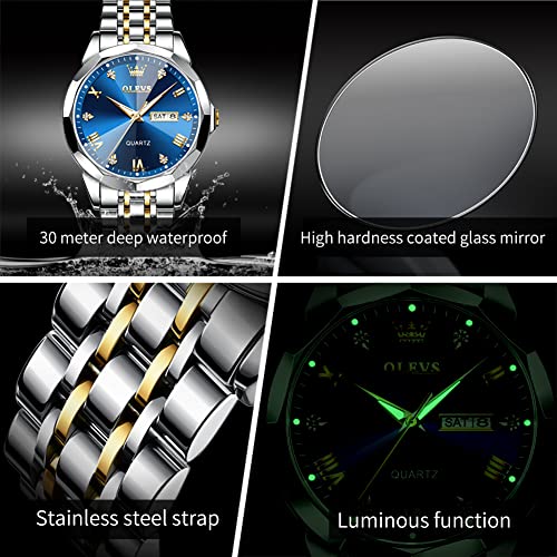 Detalle de OLEVS Montre Homme Quartz Index Diamants Acier Inoxydable Étanche Lumineuse Date – Luxe pratique