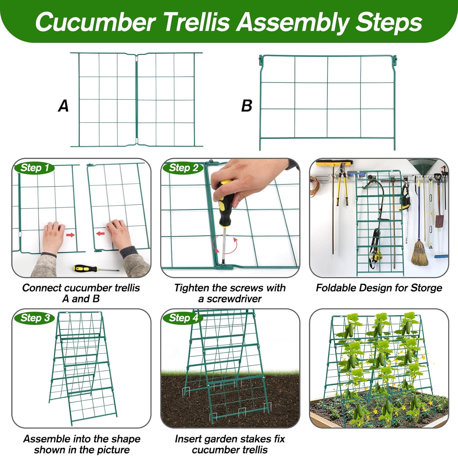 Thumbnail 5 de Cucumber Trellis for Raised Bed A Frame – Foldable Metal Garden Trellis for Climbing Plants