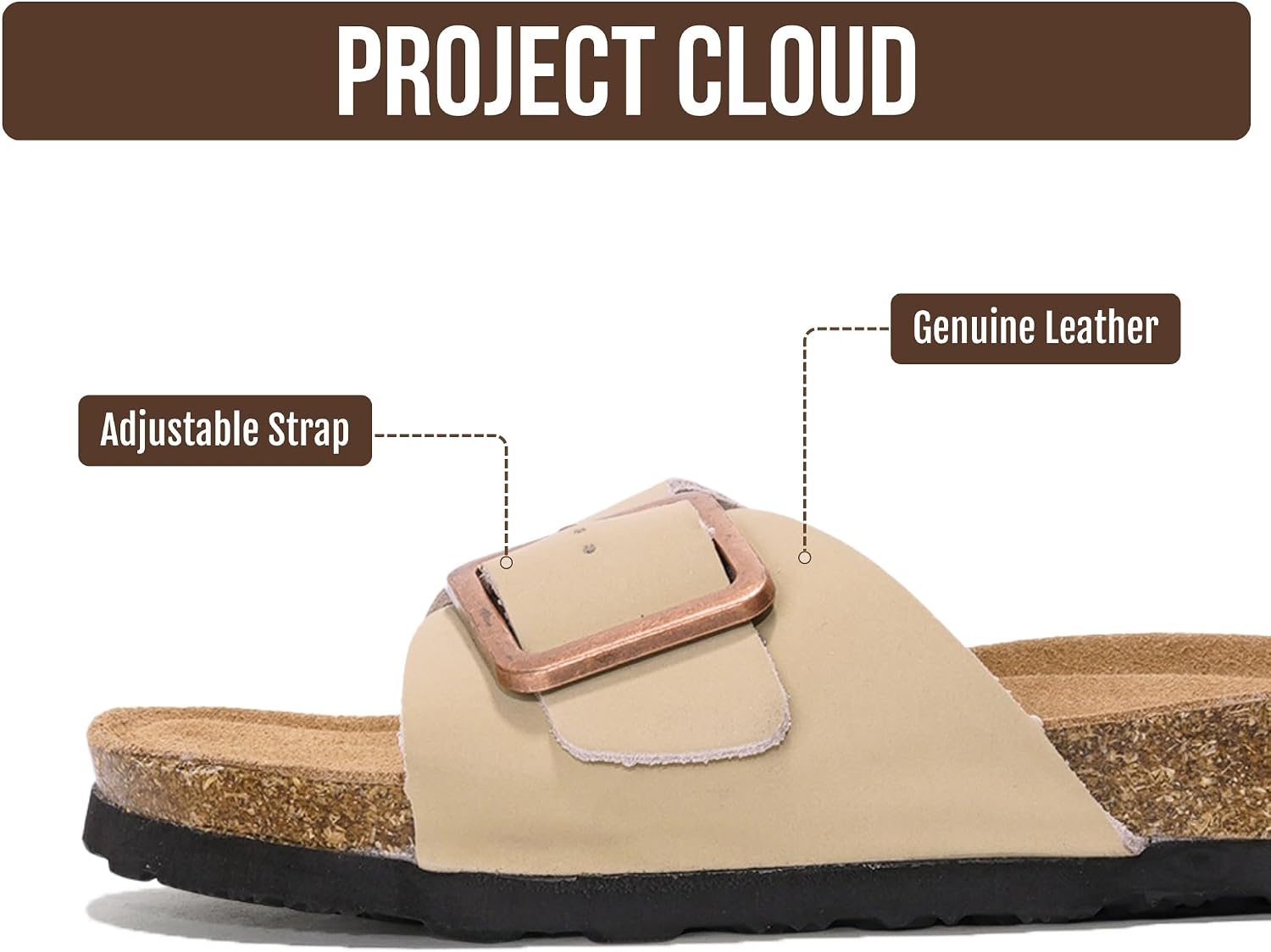 Thumbnail 2 de Project Cloud 100% Genuine Leather Sandals for Women — Lightweight Slides with Memory Foam Insole