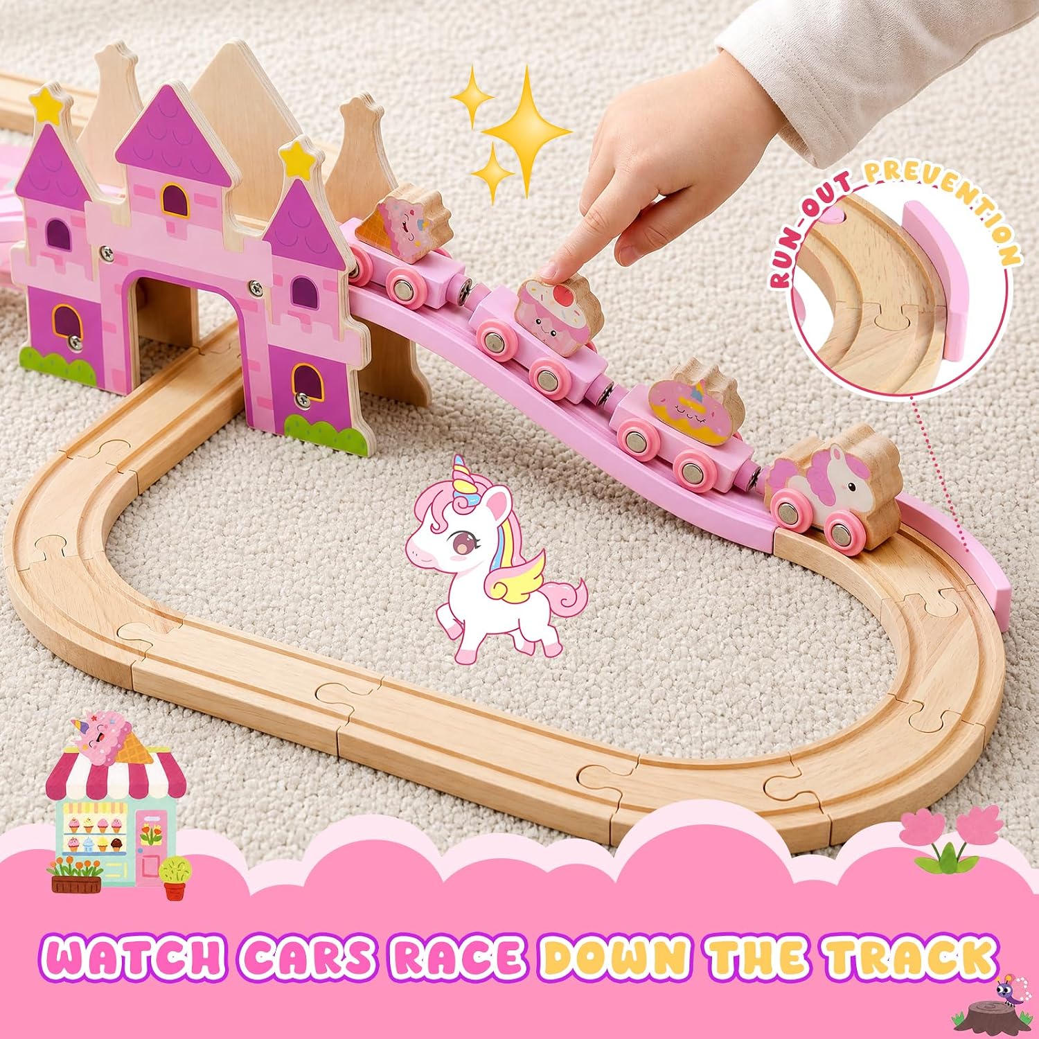 Detalle 2 de GAGAKU GLBB673 houten treinset met 41 onderdelen, magnetische wagons en kasteelbrug