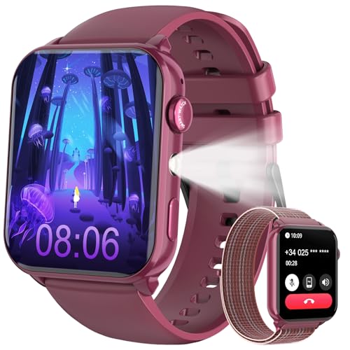 Detalle de Baolubao Reloj Inteligente Mujer con Bluetooth, notificaciones y linterna LED (IP68, 2 correas y esfera DIY)