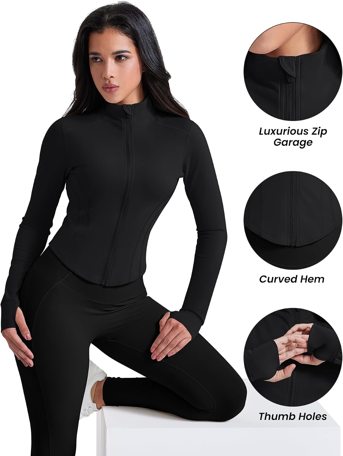 Detalle de AVGO Cropped Workout Jacket for Women, Full Zip with Thumb Holes