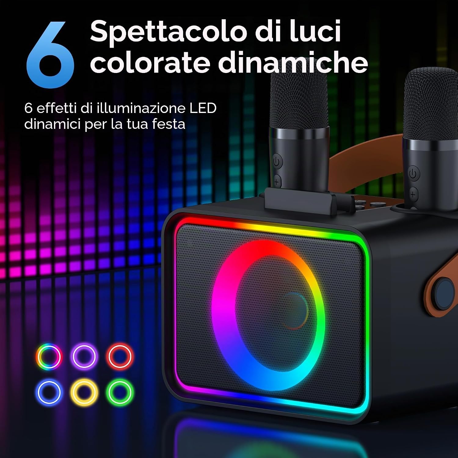 Thumbnail 4 de Wowstar Karaoke con Microfono: PA portatile con 2 microfoni wireless, luci LED e Bluetooth