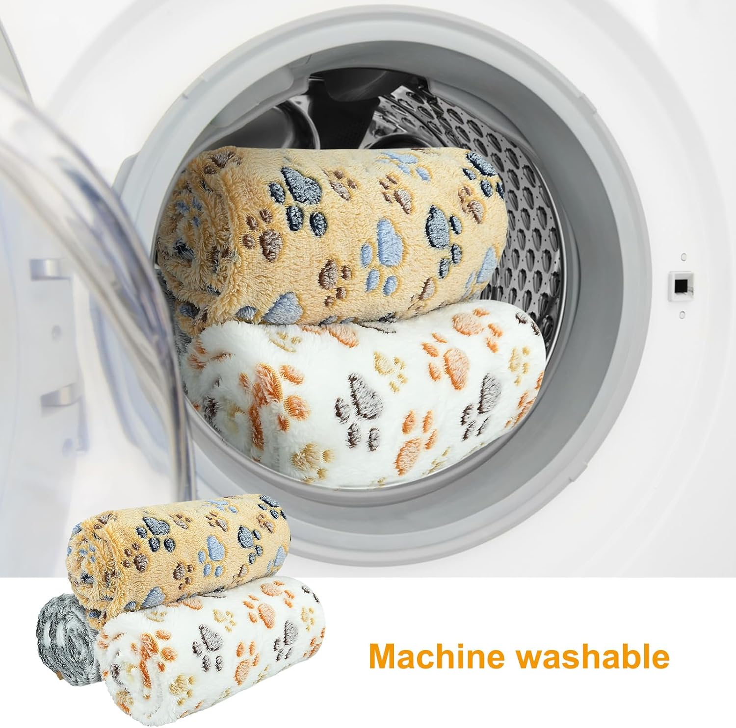 Thumbnail 3 de 3 Pcs XL Pet Soft Dog Blankets Washable – 107x75cm & 76x53cm, Paw Bone Print Fluffy Fleece Set