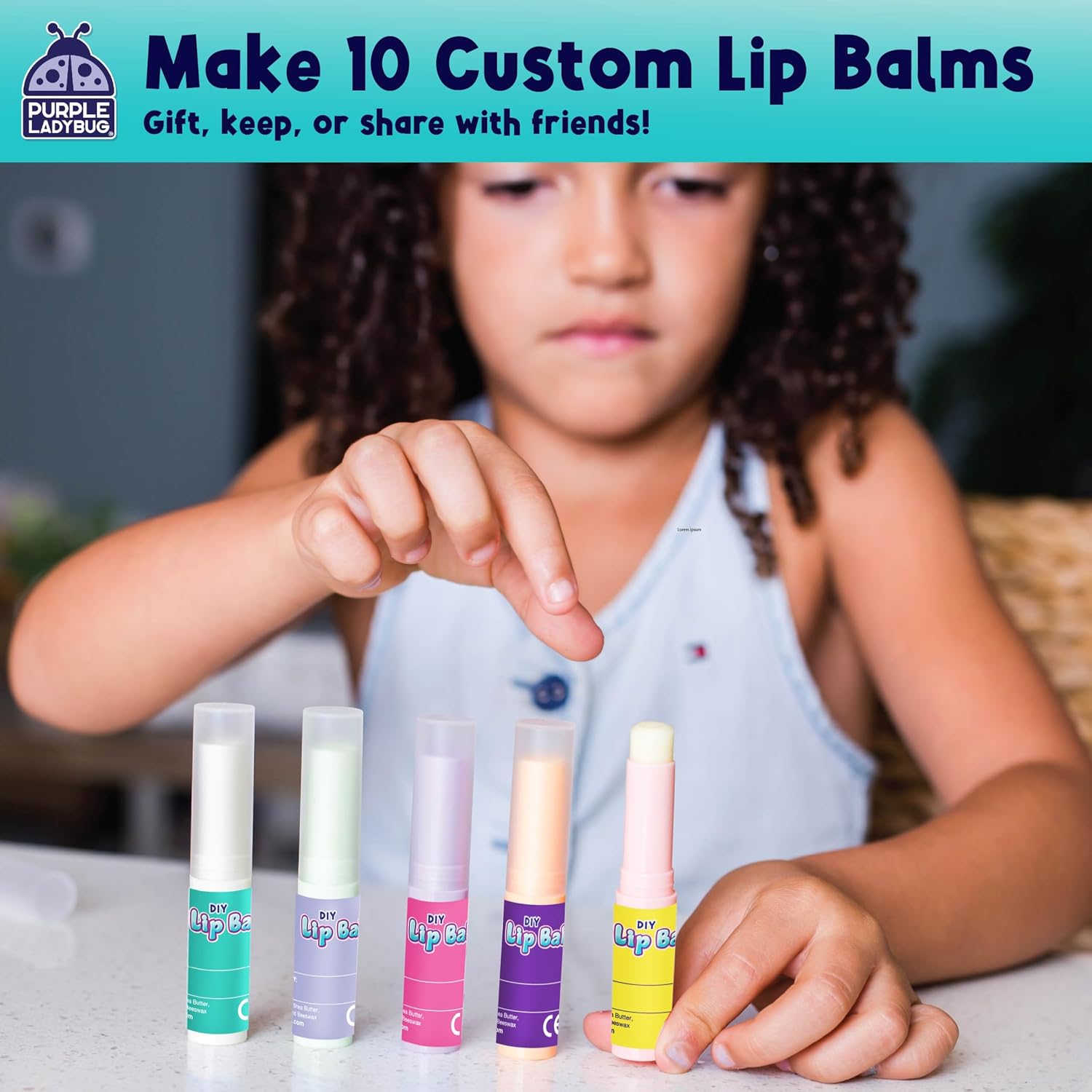 Detalle 2 de Purple Ladybug DIY Lip Balm Making Kit for Kids (Easter & Birthday Gifts) — Make 10 Personalized Balms with 3 Flavors