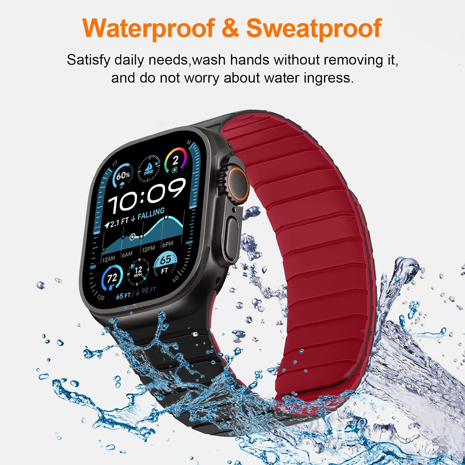 Detalle de Tasikar Magnetic Silicone Watch Strap for Apple Watch (42–49mm) – Black–Red, 26g