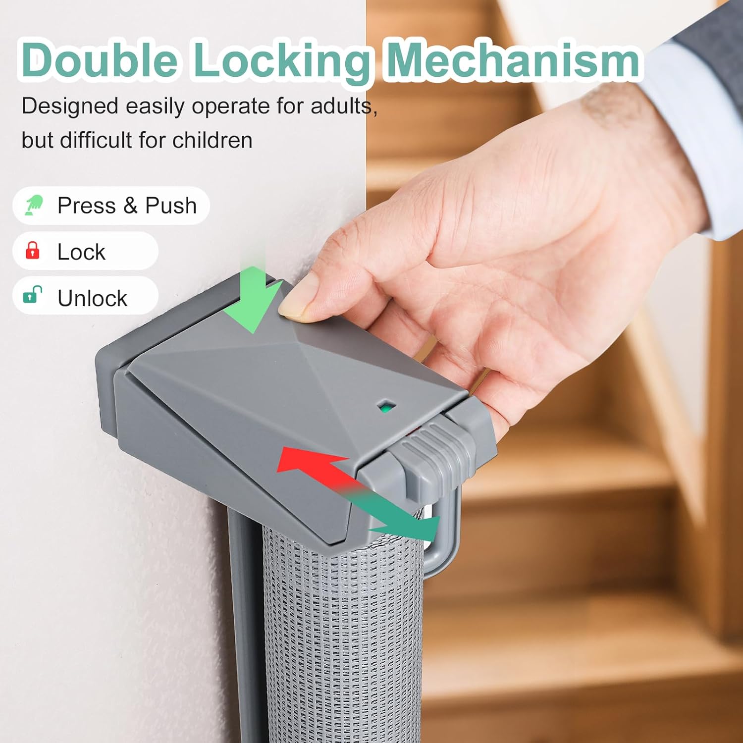 Thumbnail 2 de Retractable Stair Gate for Baby, Dog Gate – 150 cm Wide, 86 cm Tall (Grey)