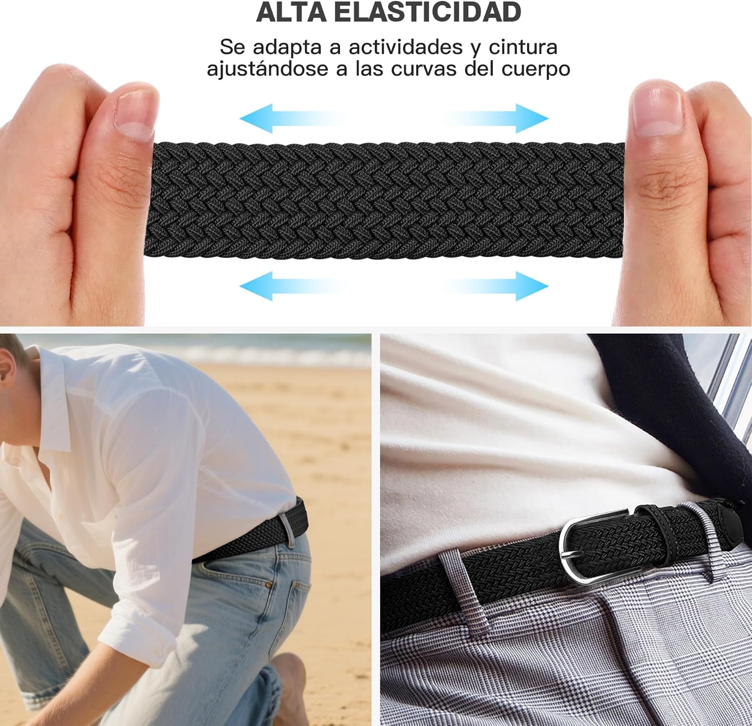 Detalle de TANGCHAO Pack 2 cinturones elásticos sin agujeros