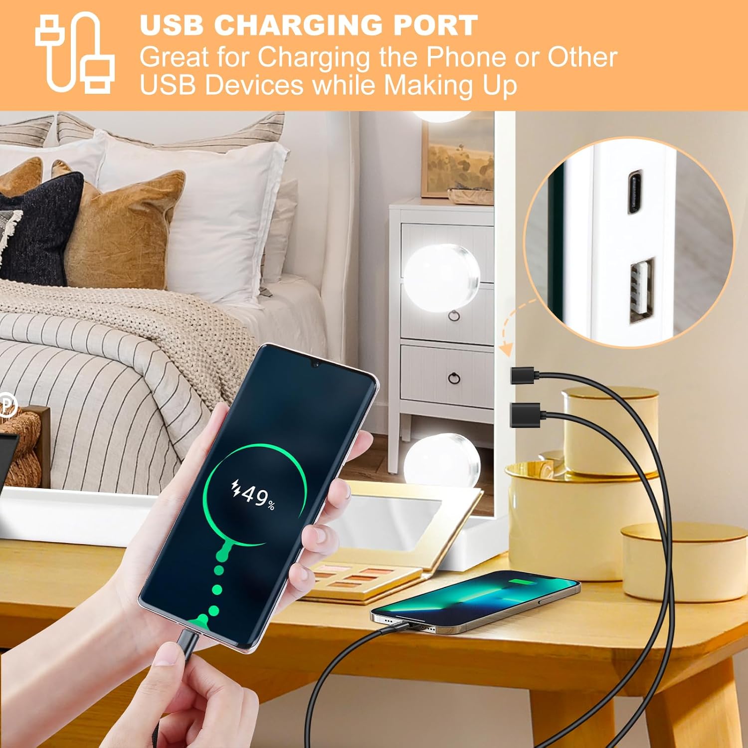 Thumbnail 5 de Moonee Vanity Mirror with Lights (15 Dimmable Bulbs, 10X Magnification, 3 Color Modes, USB Port) — Hollywood Lighted Makeup Mirror