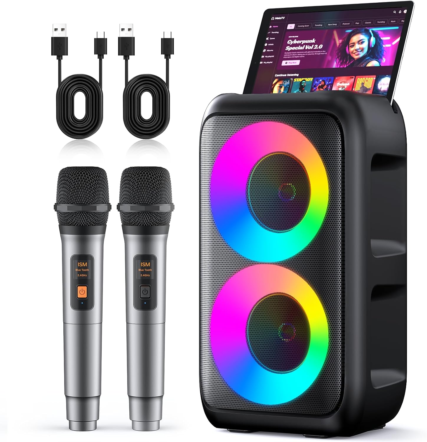 Detalle de Peski T-08 Karaoke Machine, 15W Bluetooth Speaker with Two Wireless Microphones