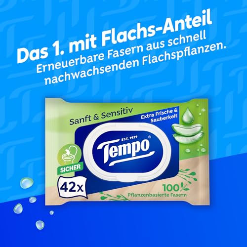 Detalle 2 de Tempo Feuchte Toilettentücher "Sanft & Sensitiv" Megapack – 16 x 42 Tücher, Aloe Vera, pH-hautneutral, dermatologisch getestet