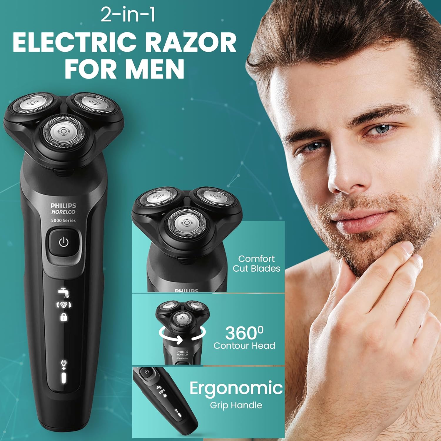 Detalle 2 de Philips AquaTouch S5966 Electric Shaver with 5D Flex Head and Precision Trimmer