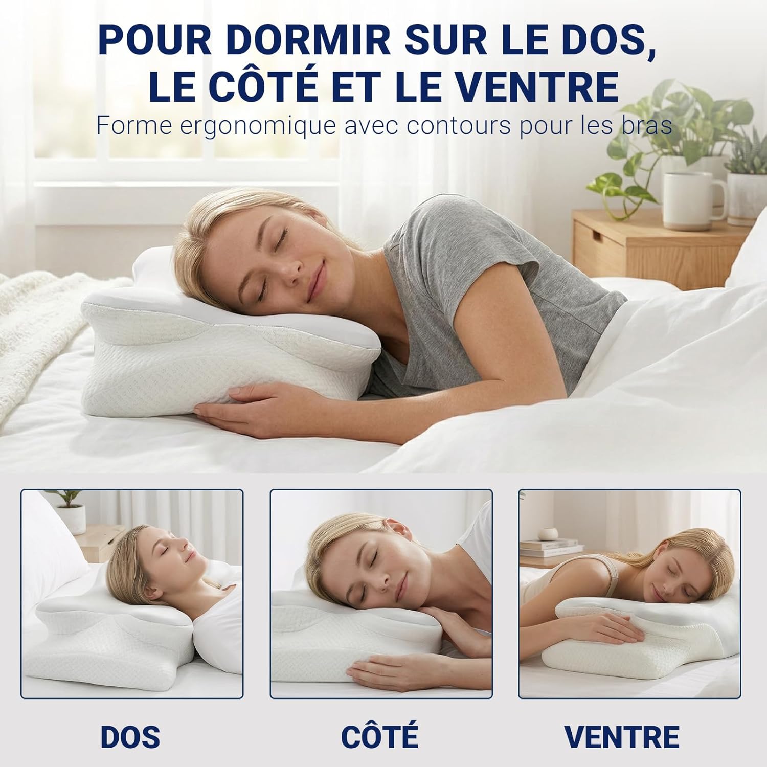 Detalle de COSYLAND Oreiller de Nuque en Mousse à Mémoire de Forme – Soutien ergonomique pour dormir sur le côté et le dos