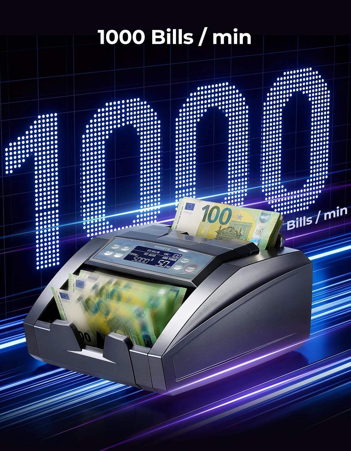 Detalle de MUNBYN IMC27 – Compteuse de Billets avec Détection UV/MG/IR/MT et Comptage par Valeur