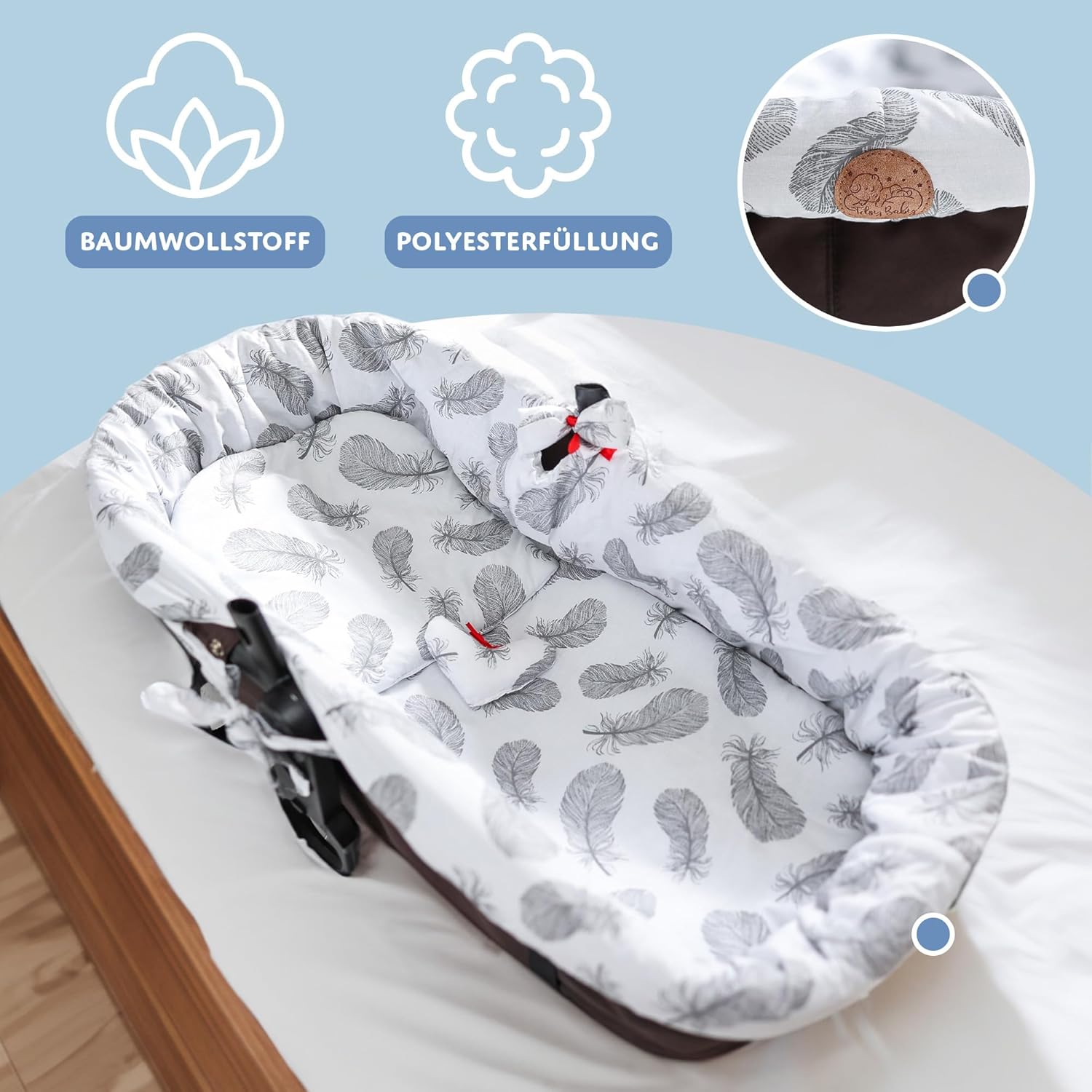 Thumbnail 4 de Set 3 accessori per navicella neonato: inserto, nido e materassino in cotone morbido