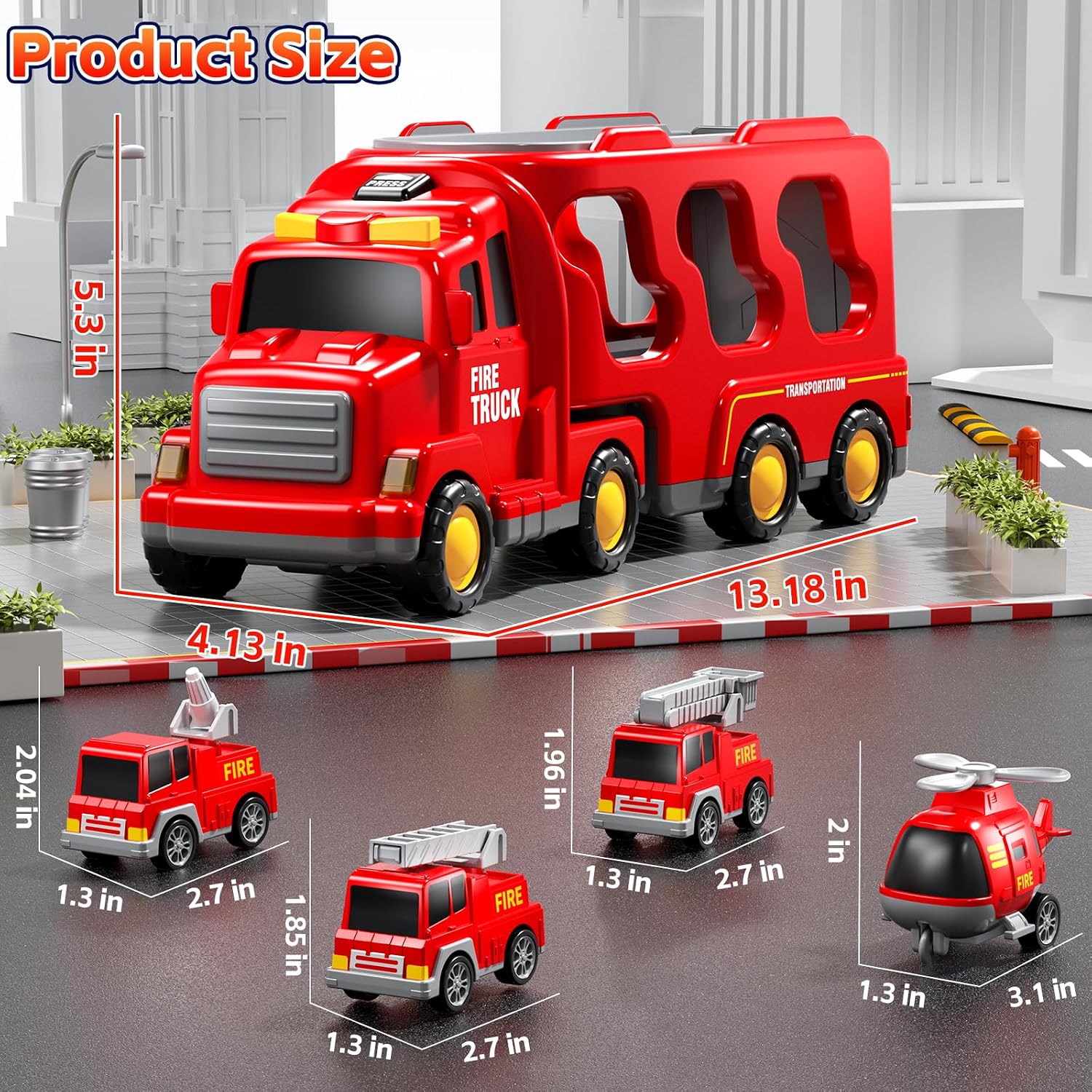 Detalle 1 de KIZONLY Fire Truck Toys 5-in-1 Carrier Vehicle Set ๐