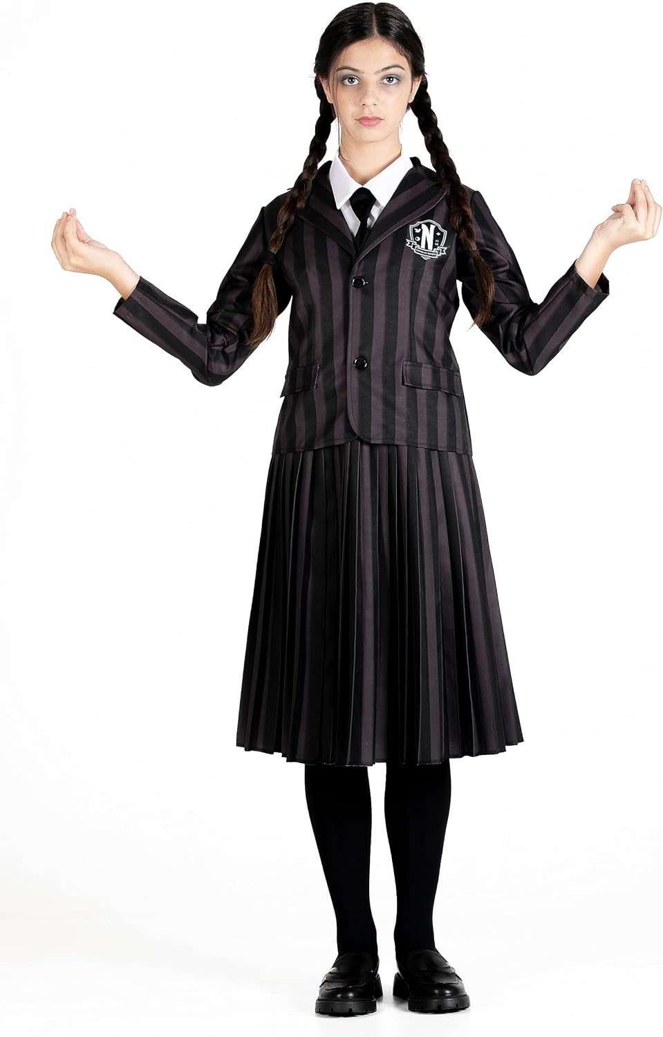 Detalle de Ciao Wednesday Addams – kostium szkolny Nevermore, rozmiar S, marynarka i spódnica