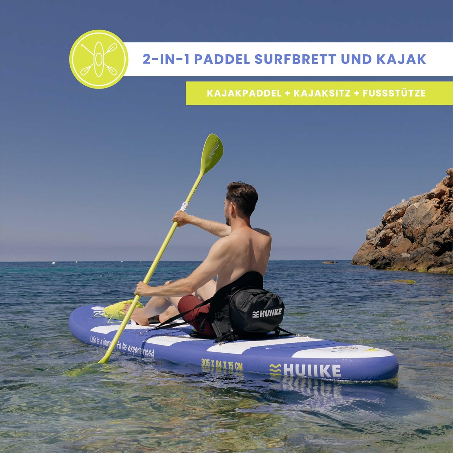 Thumbnail 3 de HUIIKE Stand-Up-Paddling-Board Full Pack (aufblasbar) inkl. Zubehör, Paddel, Finnen, Pumpe – 305 x 84 x 15 cm, bis 130 kg