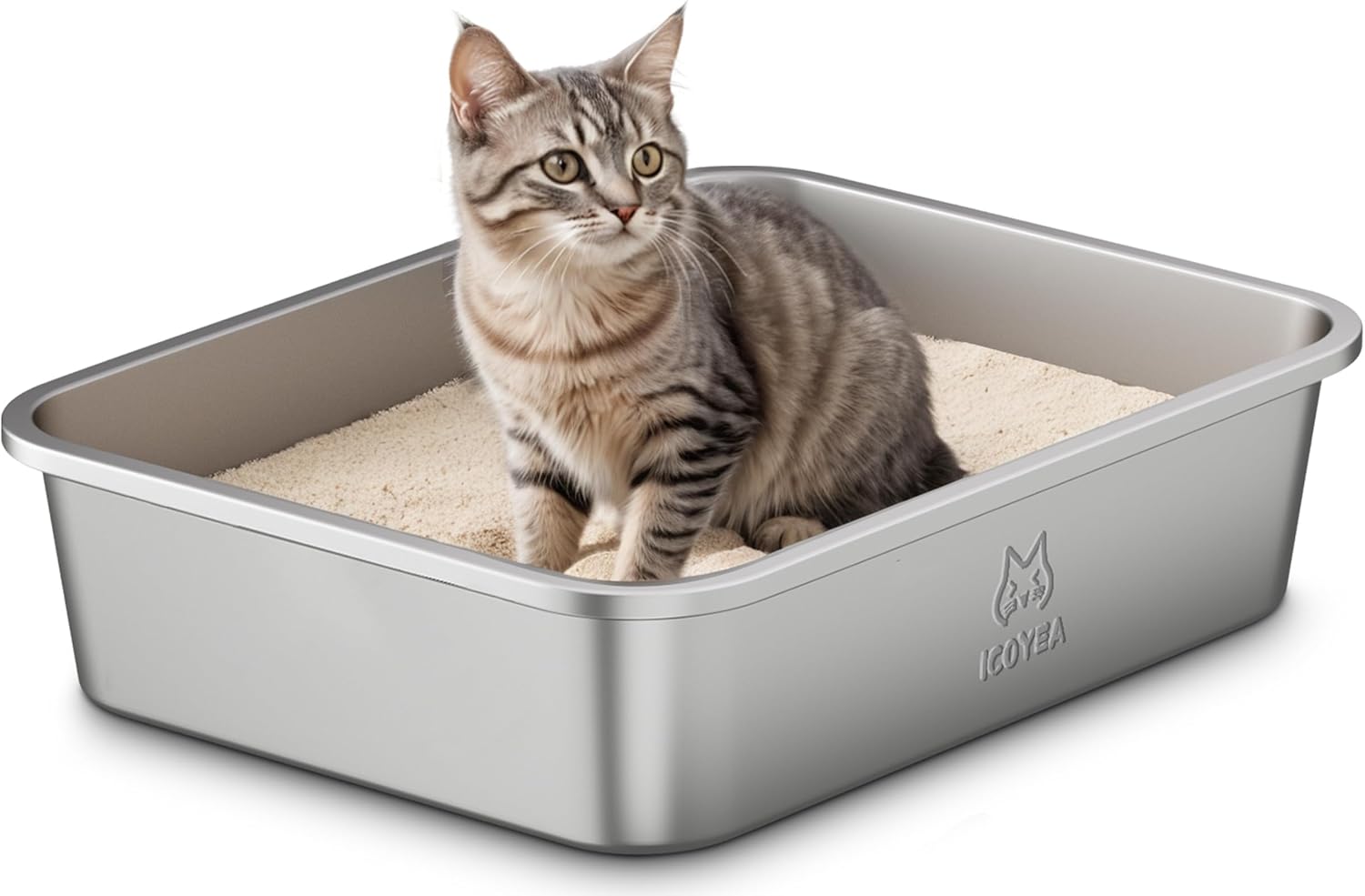 Bac Litière en INOX pour Chats – 40×30×10 cm, antiadhérent et anti-odeurs