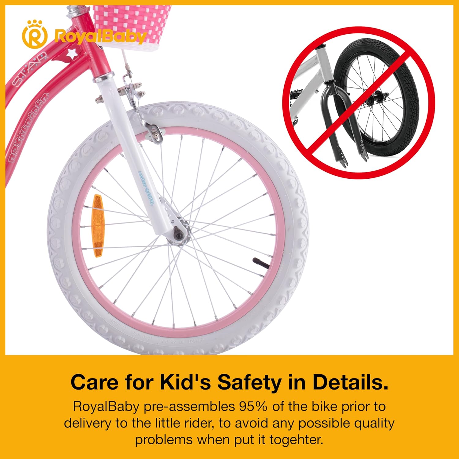 Detalle 2 de RoyalBaby Stargirl Girls Bike (14-Inch) with Training Wheels, Coral Red