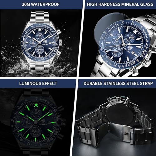 Detalle de BENYAR Reloj Analógico de Hombre con Cronógrafo y Bisel Taquimétrico en Azul