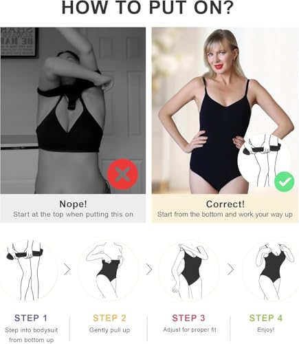 Detalle 2 de SHAPERX Body moldeador mujer shapewear con control de abdomen posparto (UK-SZ5213 Black)