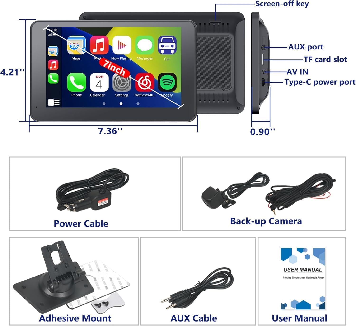 Thumbnail 6 de Gegaibe 7-Inch Wireless CarPlay/Android Auto Screen with Backup Camera, Bluetooth, GPS Navigation
