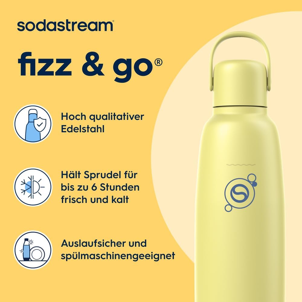 Detalle de SodaStream Fizz & Go Cool Edelstahl-Doppelwandflasche (0,9 L) – isoliert, kompatibel mit Quick-Connect