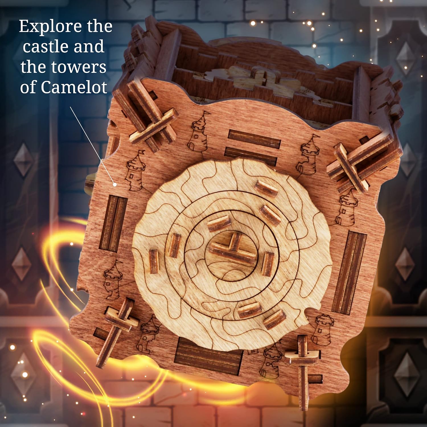 Detalle de iDventure Cluebox: The Trial of Camelot – A 3D wooden puzzle box for 1–2 players