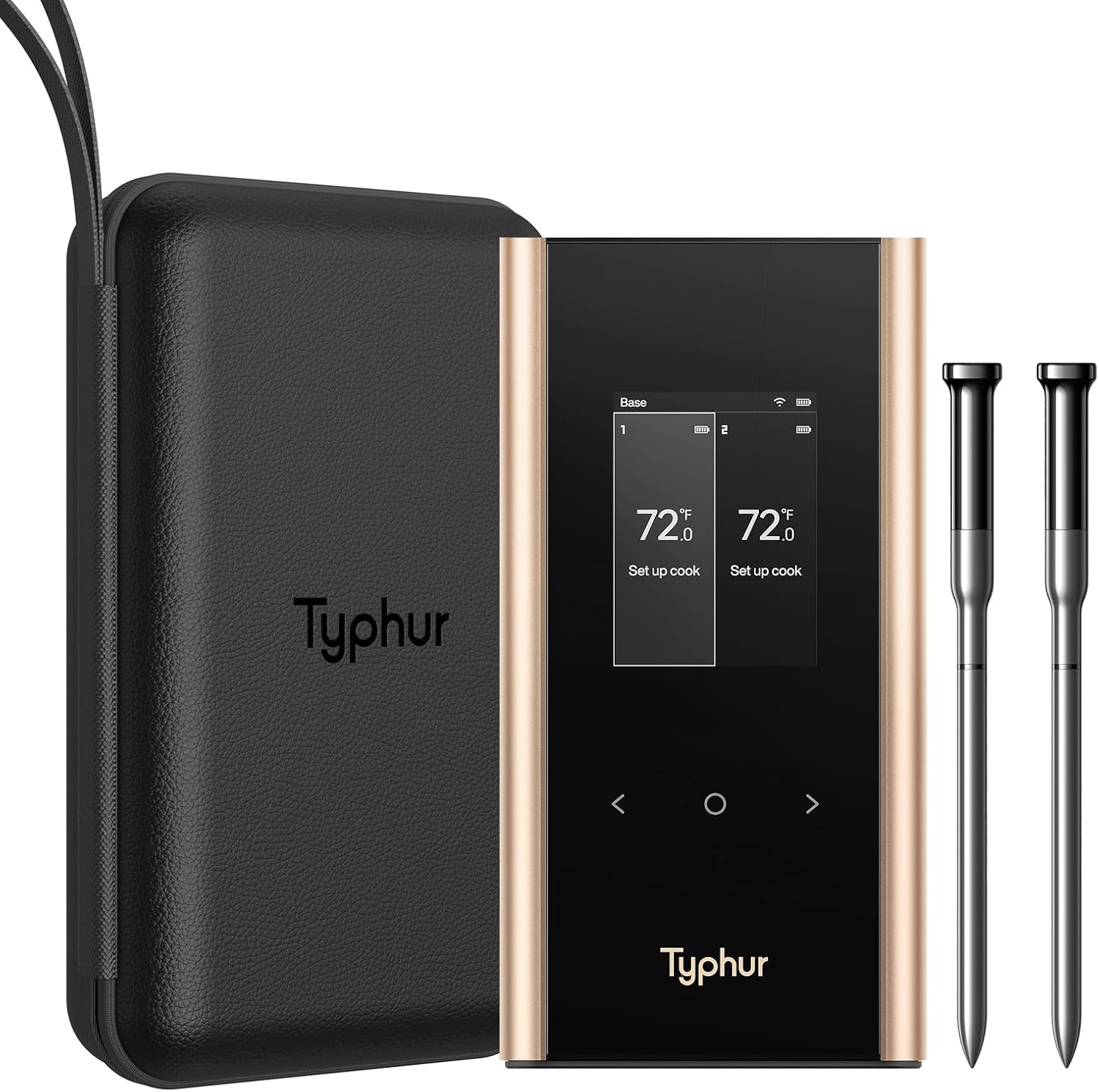 Detalle de Typhur Sync Gold Dual Wireless WiFi Meat Thermometer (2 Slim Probes, Smart Base) with Carrying Case