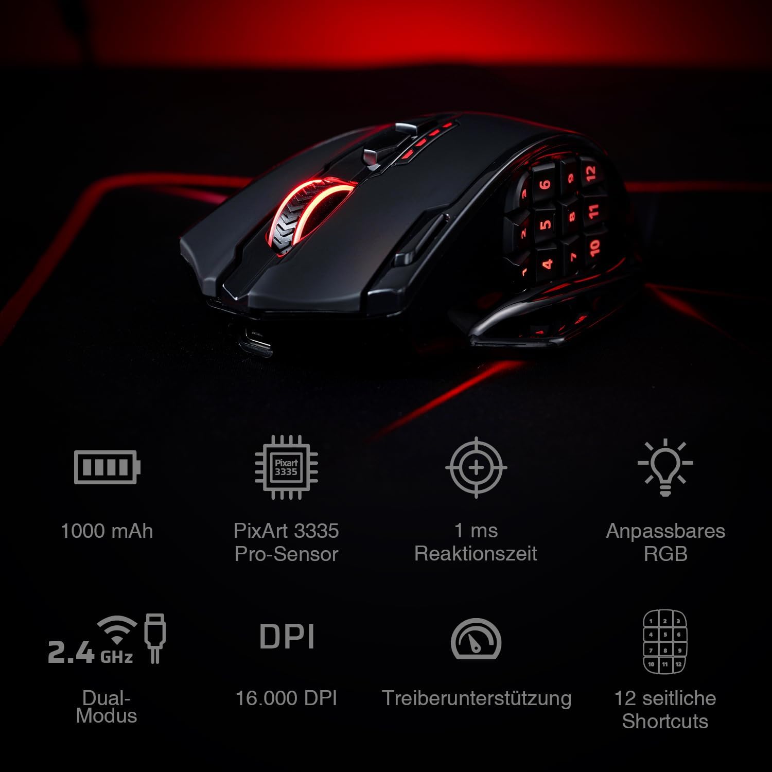 Thumbnail 5 de Redragon M913 Impact Elite Wireless Gaming Maus 16000 DPI MMO-Maus