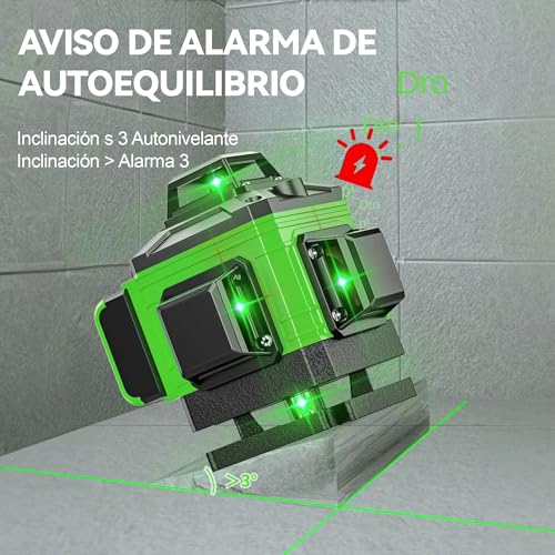 Thumbnail 7 de Nivel láser autonivelante 360° X 4D NUMNER con 16 líneas y control remoto (verde) con trípode