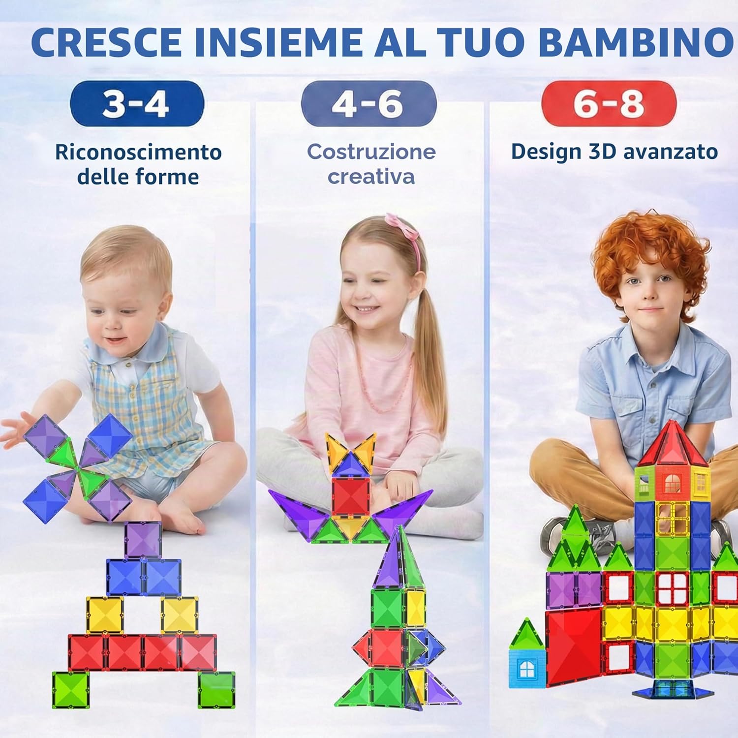 Detalle 2 de Gioco di blocchi di costruzione magnetici STEM Montessori – 57 pezzi